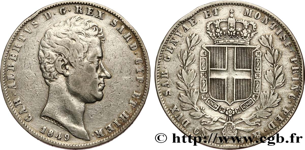 ITALY - KINGDOM OF SARDINIA 5 Lire Charles Albert 1849 Gênes VF/XF 