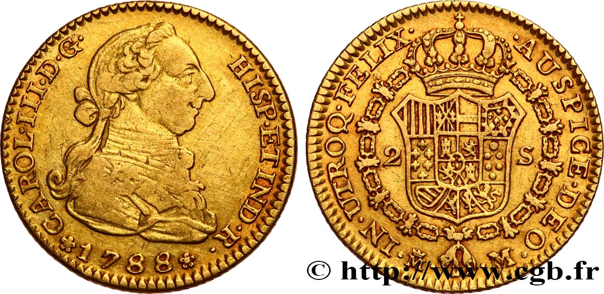 SPANIEN 2 Escudos Or Charles III  1788 Madrid fSS/SS 