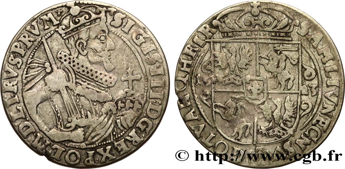 POLOGNE 1/4 de thaler Sigismond III Vasa 1623 Cracovie TB+ 