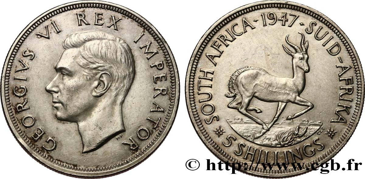 SUDAFRICA 5 Shillings Georges VI 1947 Pretoria q.SPL 