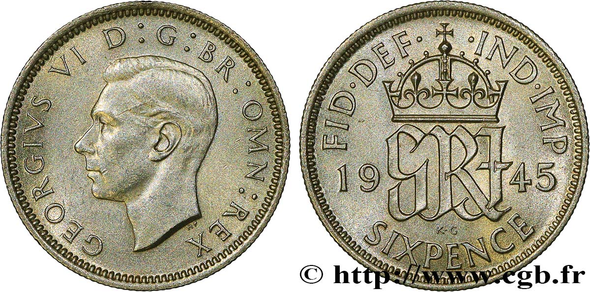 UNITED KINGDOM 6 Pence Georges VI 1945  AU 