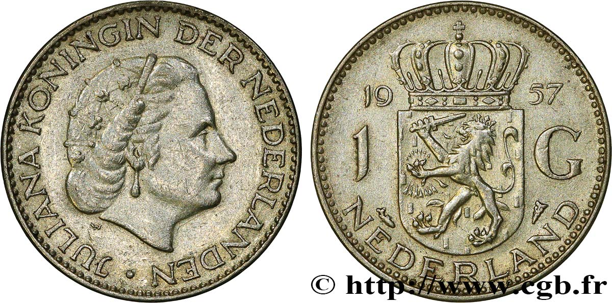 PAYS-BAS 1 Gulden Juliana 1957  TTB+ 