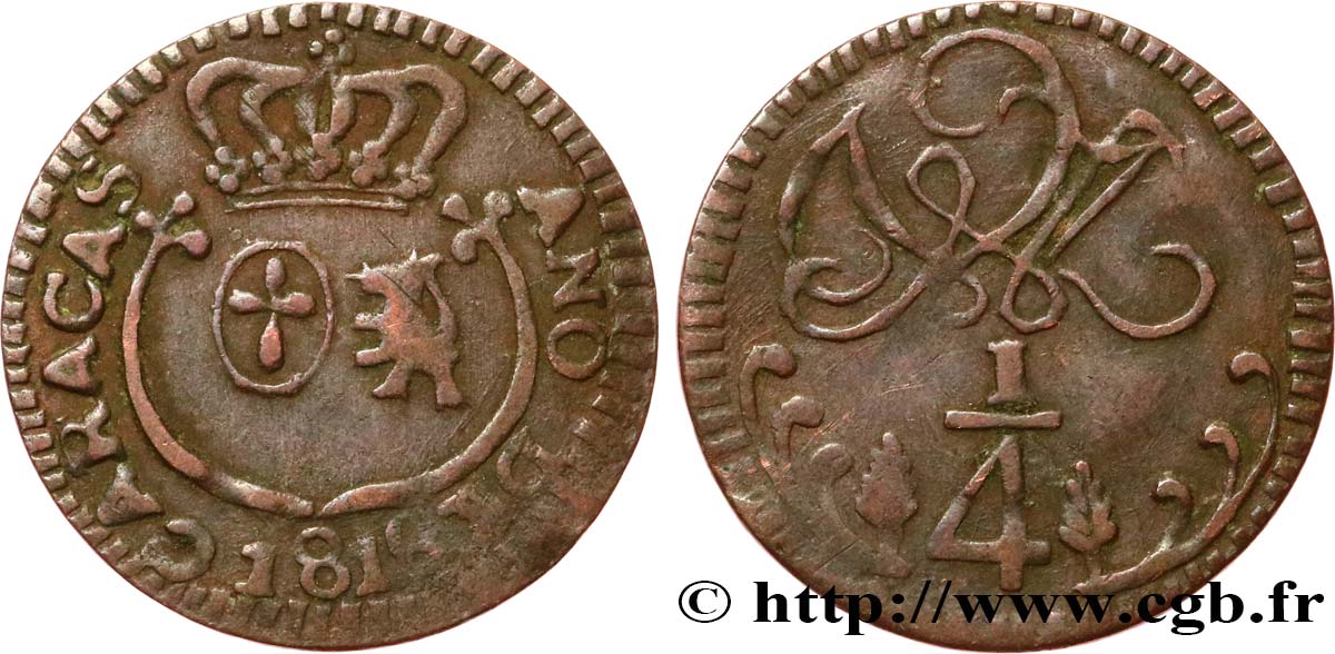 VENEZUELA 1/4 Real Province de Caracas  1818  TB+ 