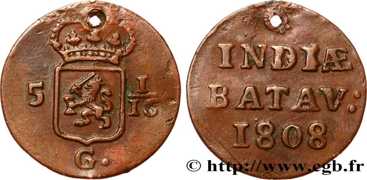INDES NEERLANDAISES 5 1/16 Gulden (1 Duit) 1808 Enkhuizen TTB 