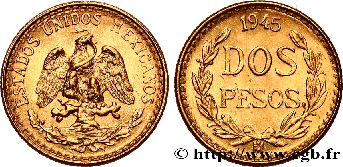 MEXIQUE 2 Pesos or 1945 Mexico SPL 
