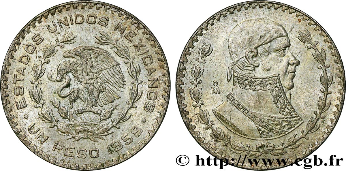 MEXIKO 1 Peso Jose Morelos y Pavon 1958 Mexico VZ 