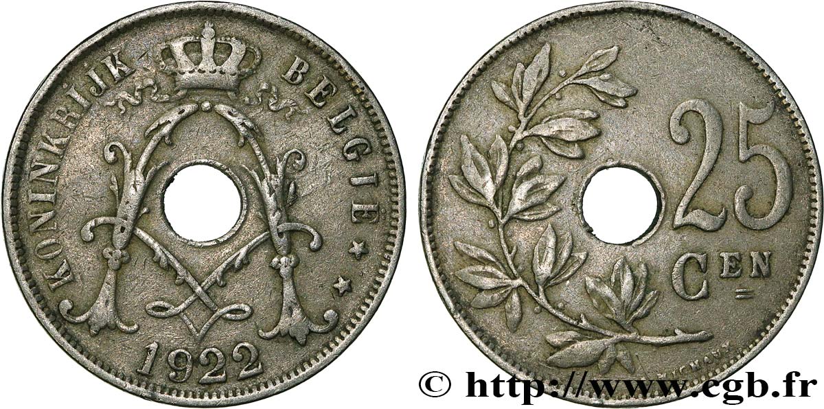 BELGIEN 25 Centiemen (Centimes) 1922  SS 