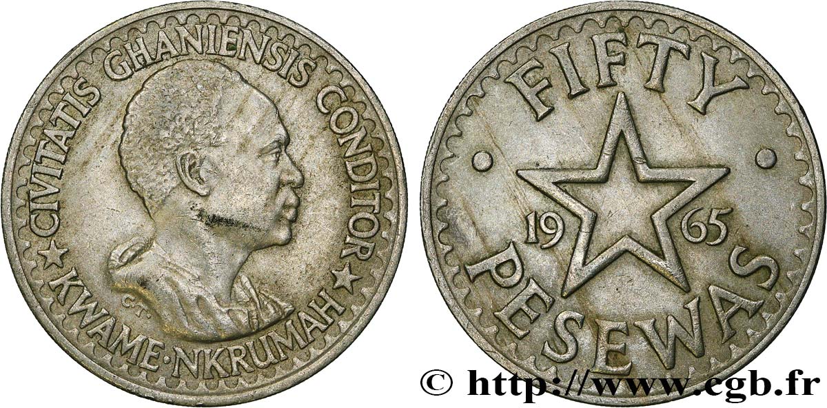 GHANA 50 Pesewas Kwame Nkrumah / étoile 1965  VZ 