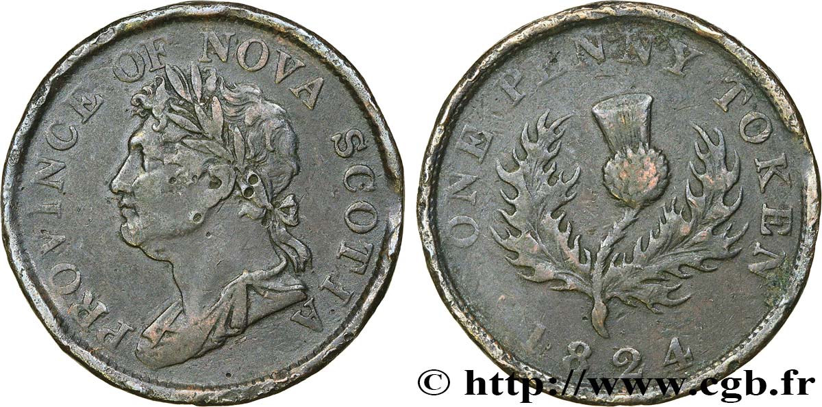 KANADA - NEUSCHOTTLAND 1 Penny Token Nouvelle-Écosse Guillaume IV 1824  S 