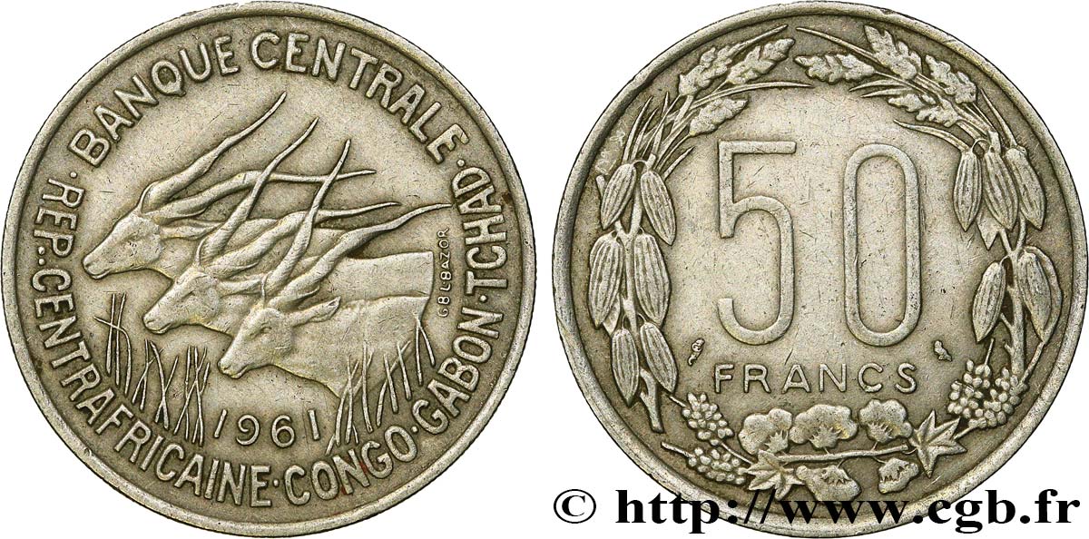 ÄQUATORIALAFRIKA 50 Francs antilopes 1961  VZ 