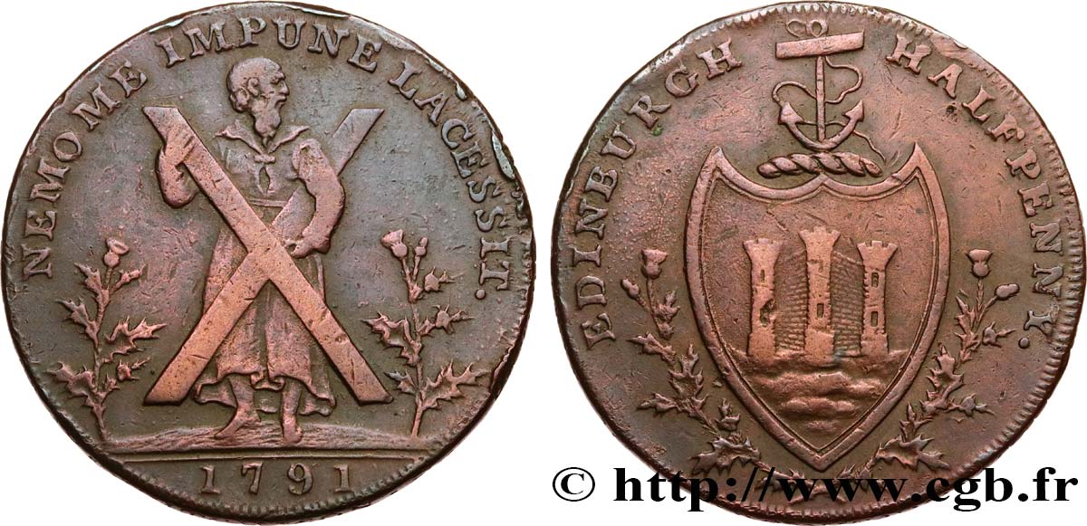 SCOTLAND 1/2 Penny token Hutchison 1791 Edimbourg VF 