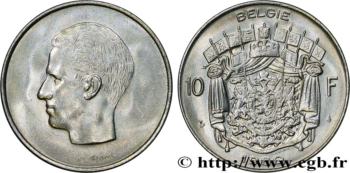 BÉLGICA 10 Francs roi Baudouin légende flamande 1969 Bruxelles EBC 
