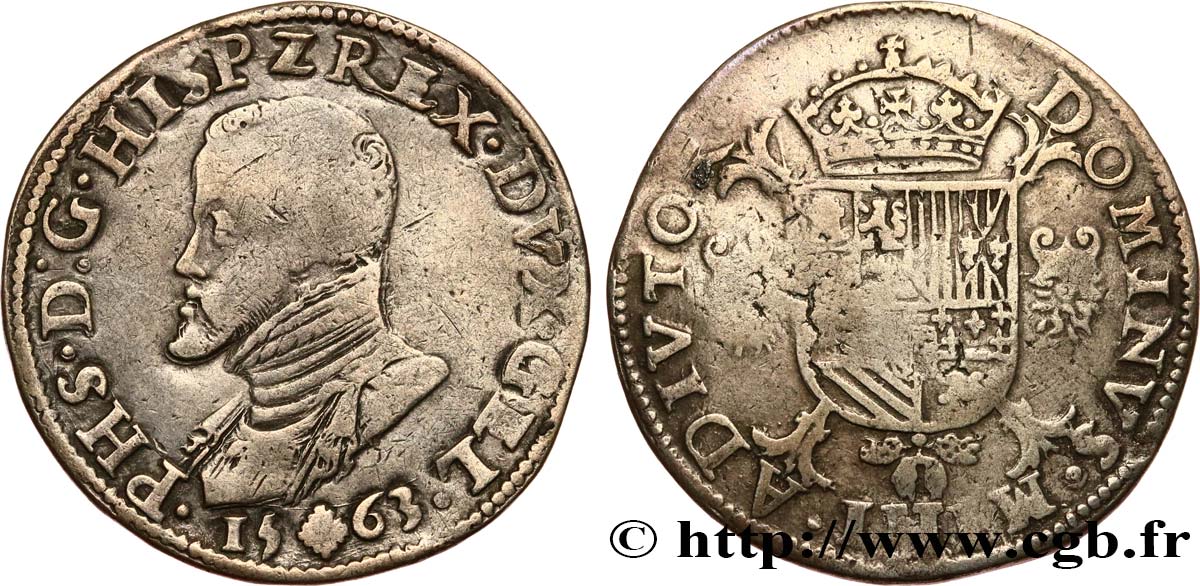 PAYS-BAS ESPAGNOLS - DUCHÉ DE GUELDRE - PHILIPPE II Demi-écu (daldre)  1563 Nimègue TB+ 