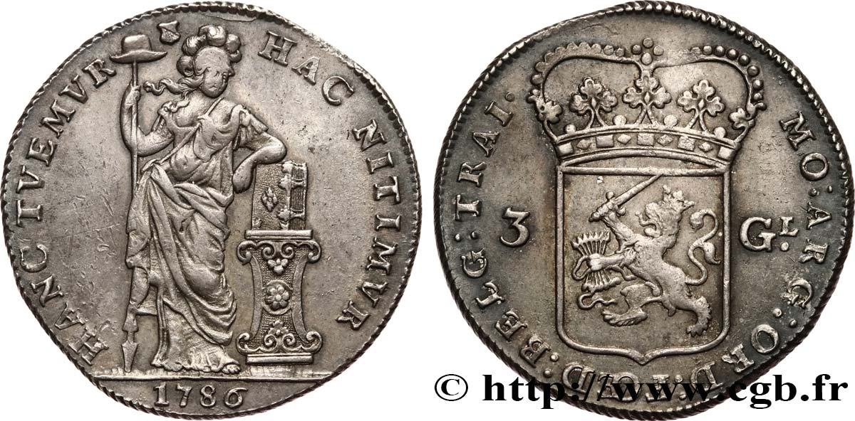 PAYS-BAS - RÉPUBLIQUE BATAVE 3 Gulden ou triple florin néerlandais 1786 Utrecht TTB 