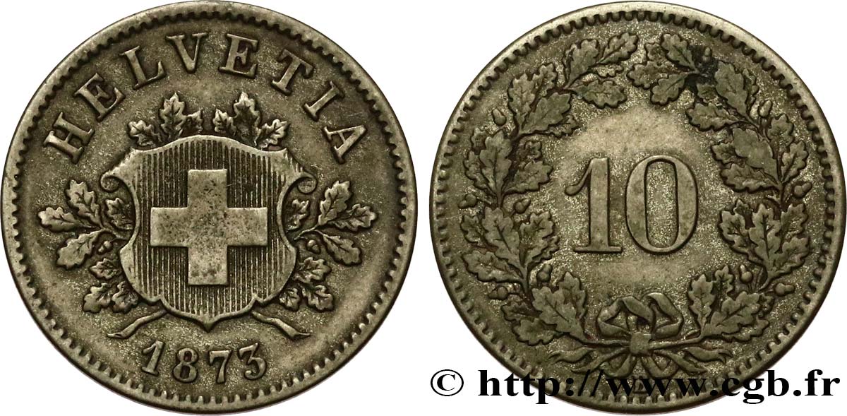 SVIZZERA  10 Centimes (Rappen) 1873 Berne q.SPL 