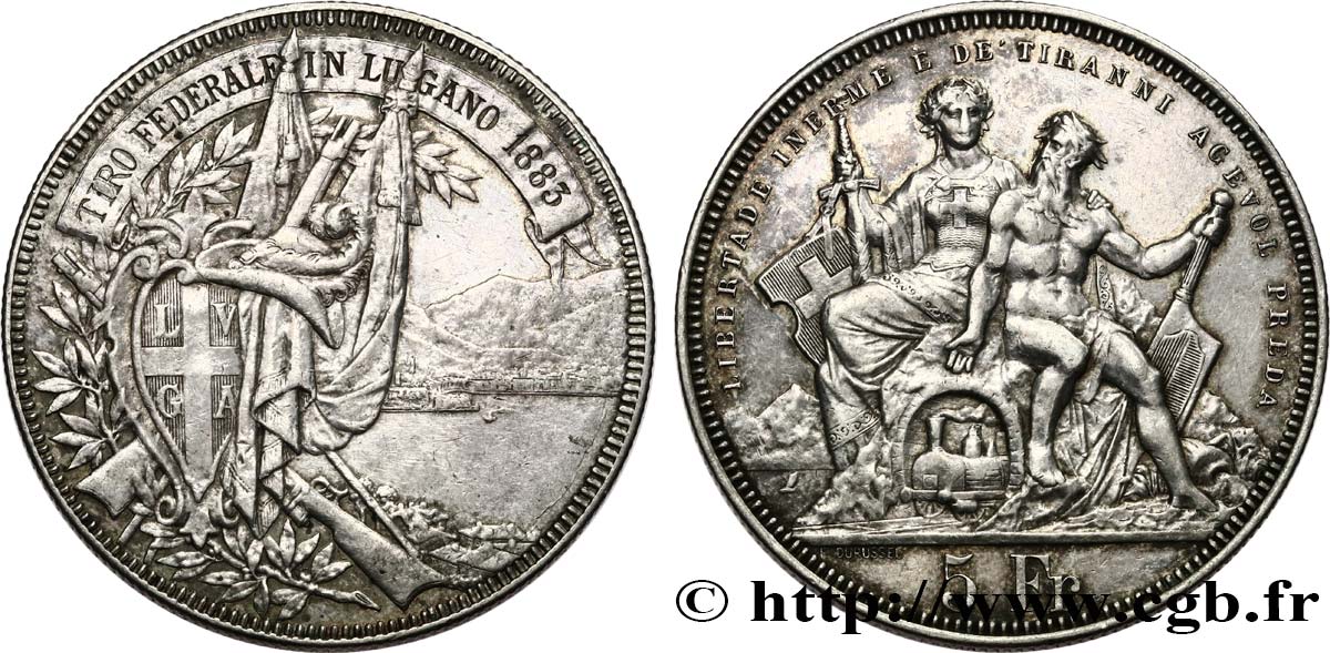 SVIZZERA  5 Francs, concours de Tir de Lugano 1883  q.SPL 