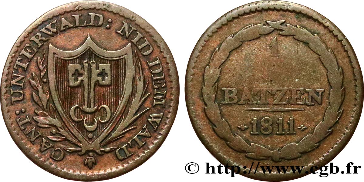 SUISSE - CANTON DE NIDWALD 1/2 Batzen 1811  TB+ 