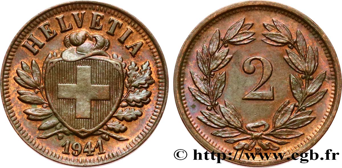 SUISSE 2 Centimes (Rappen) croix suisse 1941 Berne - B SUP 