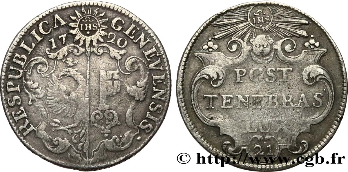 SUISSE - RÉPUBLIQUE DE GENÈVE 21 Sols - République de Genève 1720  TB+ 