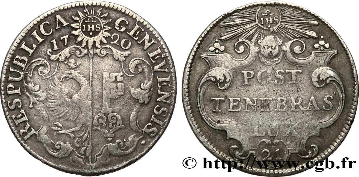 SWITZERLAND - REPUBLIC OF GENEVA 21 Sols - République de Genève 1720  VF 