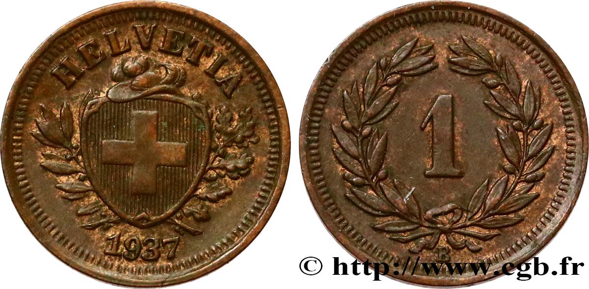 SUIZA 1 Centime (Rappen) Croix Suisse 1937 Berne EBC 