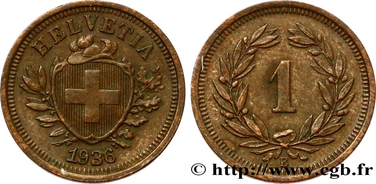 SUISSE 1 Centime (Rappen) Croix Suisse 1936 Berne SUP 
