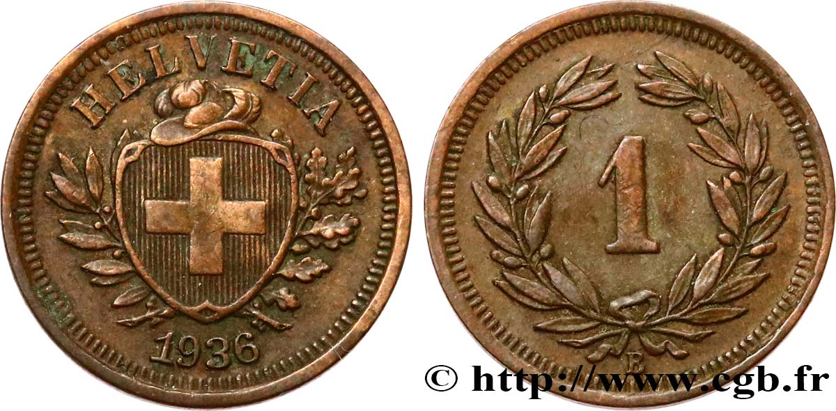 SVIZZERA  1 Centime (Rappen) Croix Suisse 1936 Berne SPL 