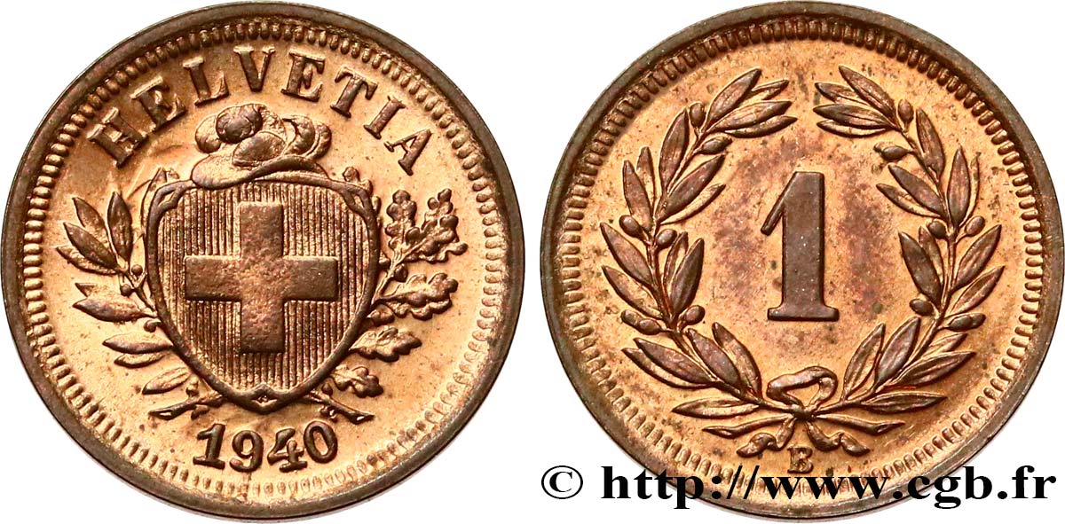 SUISSE 1 Centime (Rappen) Croix Suisse 1940 Berne SPL 