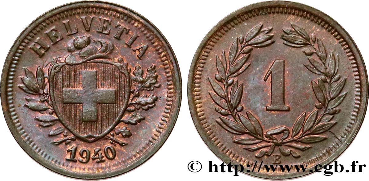 SUIZA 1 Centime (Rappen) Croix Suisse 1940 Berne EBC+ 