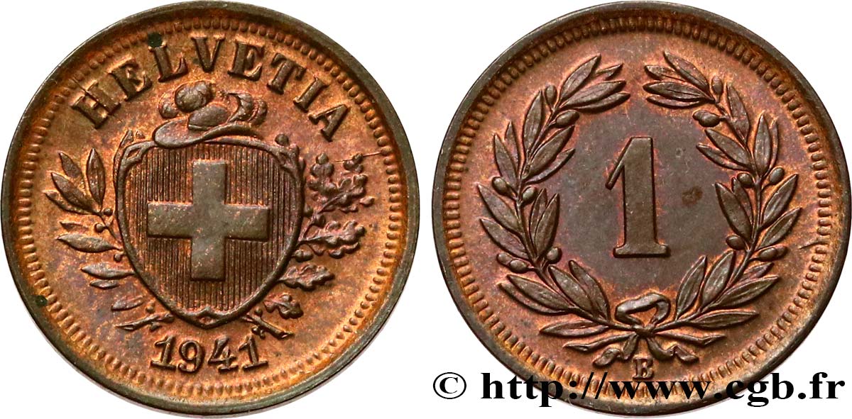SUIZA 1 Centime (Rappen) Croix Suisse 1941 Berne EBC+ 