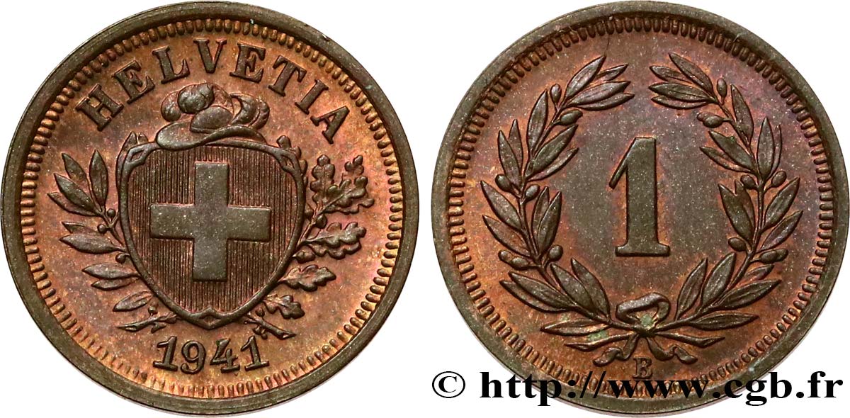 SUISSE 1 Centime (Rappen) Croix Suisse 1941 Berne SUP+ 