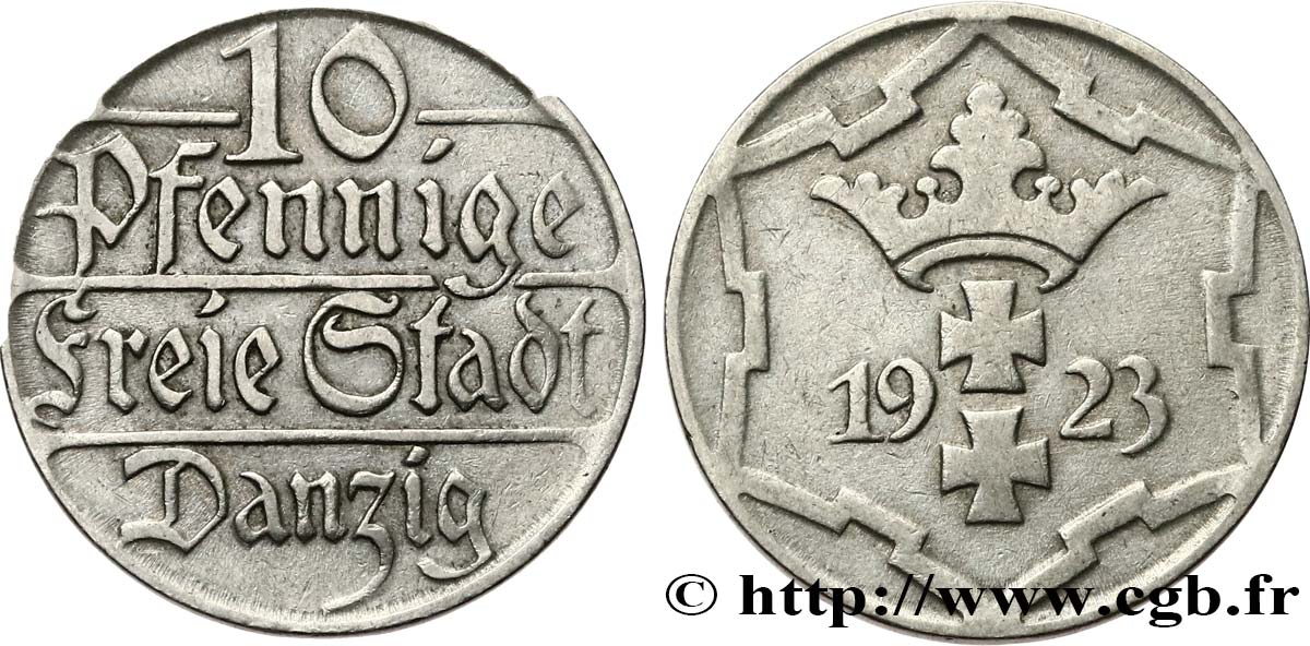 DANTZIG - VILLE LIBRE DE DANTZIG 10 Pfennig 1923  TTB+ 
