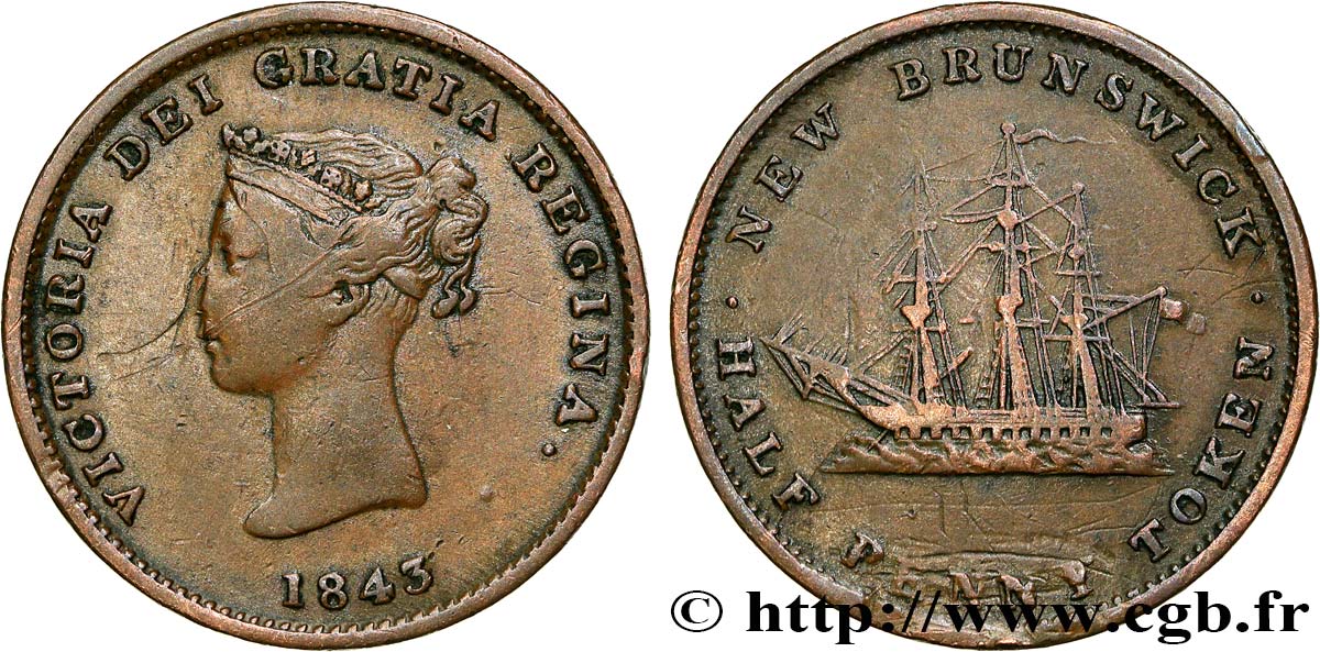 CANADA 1/2 Penny Token NEW BRUNSWICK 1843  VF 