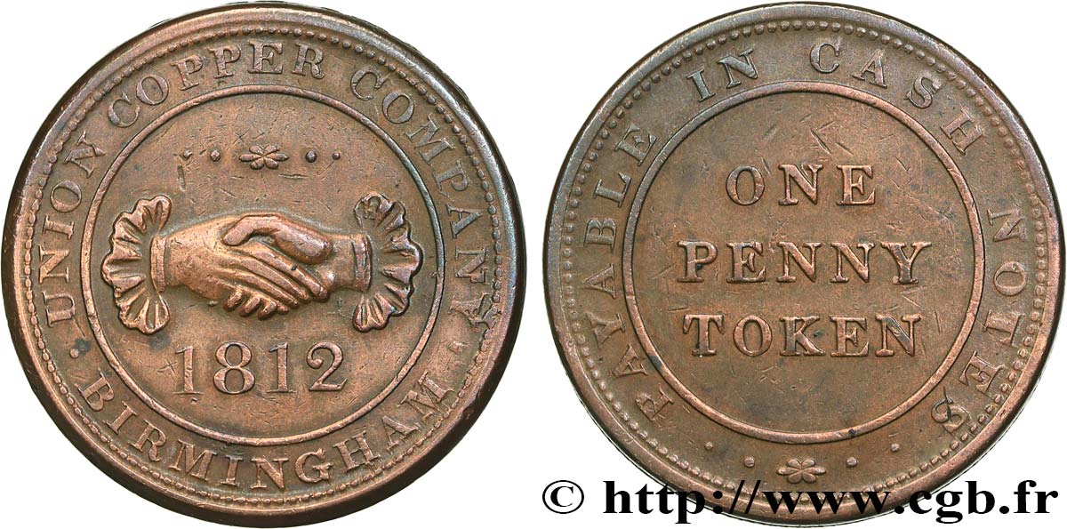 BRITISH TOKENS OR JETTONS 1 Penny Token 1812  AU 