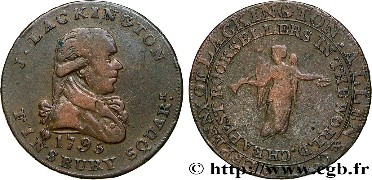 BRITISH TOKENS 1/2 Penny Londres (Middlesex) J. Lackington 1795  VF 