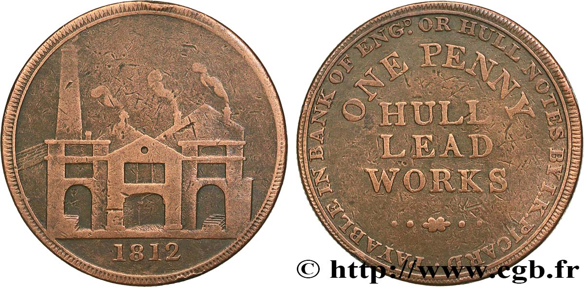 BRITISH TOKENS 1 Penny Hull (Yorkshire), Hull Lead Works, vue des ateliers 1812  VF 