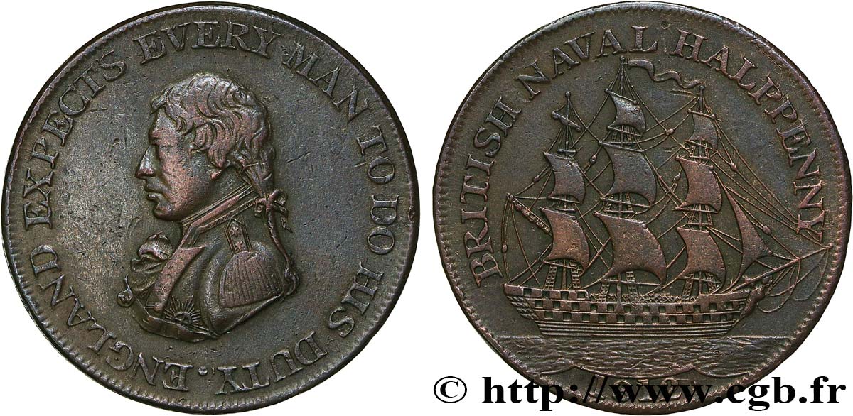 BRITISH TOKENS OR JETTONS 1/2 Penny Nelson 1812  XF 