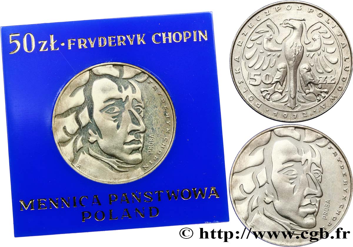POLAND 50 Zlotych Proba Proof Frédéric Chopin 1972 Varsovie MS 