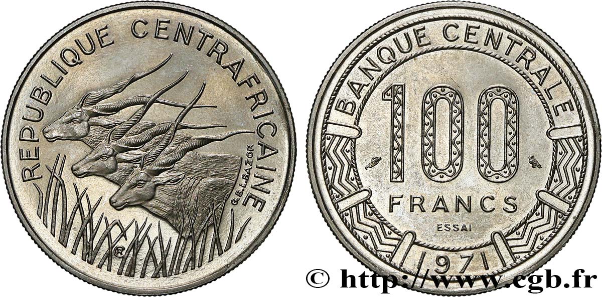 REPúBLICA CENTROAFRICANA Essai de 100 Francs 1971 Paris SC 