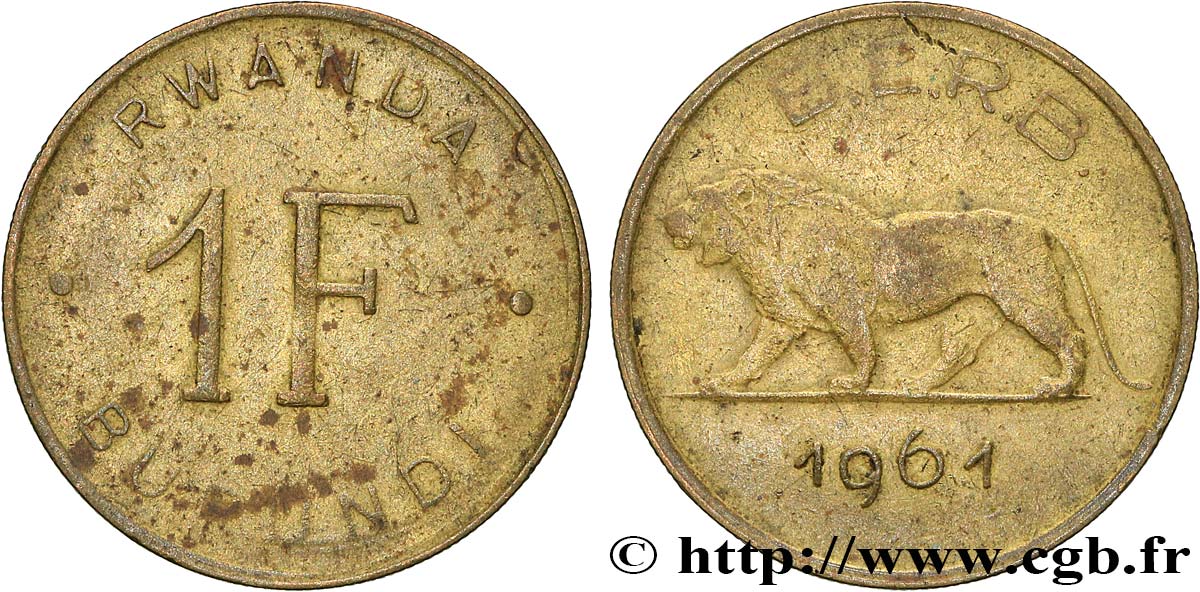 RWANDA BURUNDI 1 Franc lion 1961  BB 