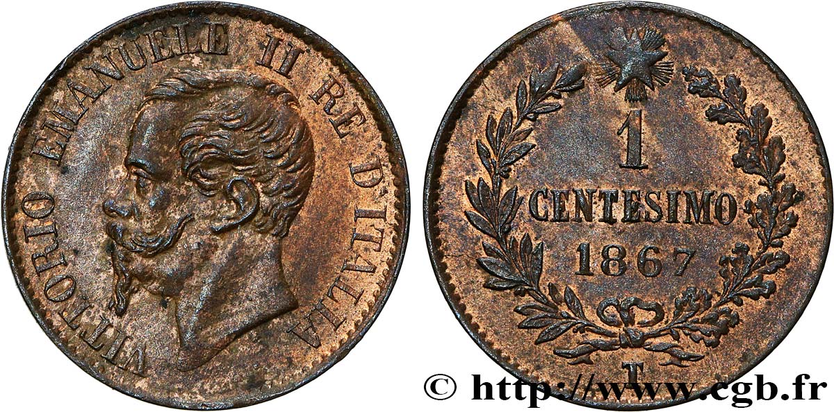 ITALIA 1 Centesimo Victor Emmanuel II 1867 Milan MS 