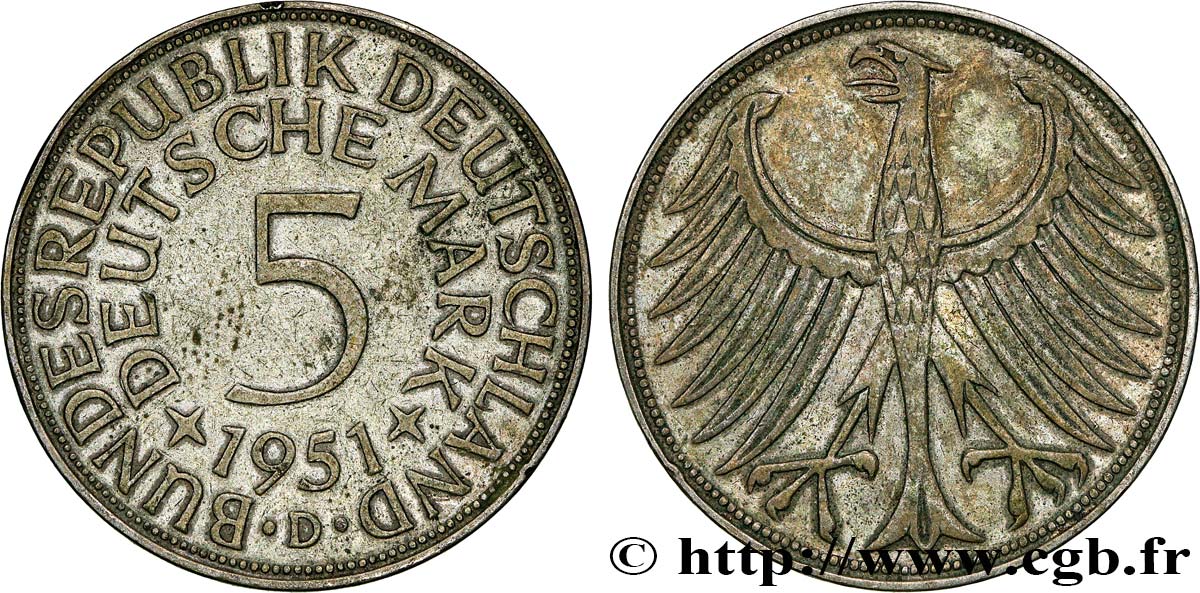 GERMANIA 5 Mark aigle 1951 Munich BB 