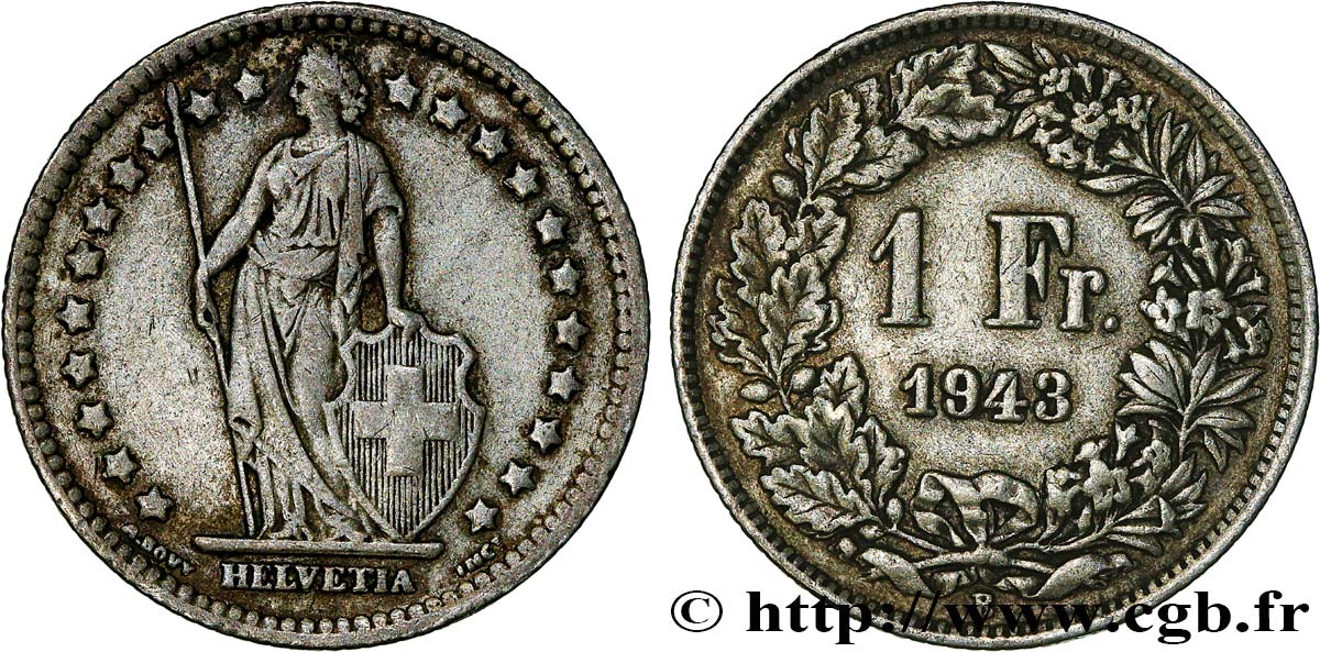 SWITZERLAND 1 Franc Helvetia 1943 Berne - B XF 