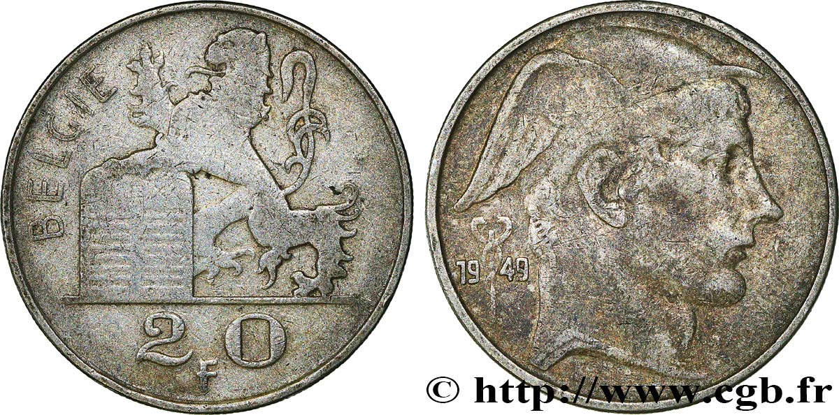 BÉLGICA 20 Francs Mercure, légende flamande 1949  BC+ 