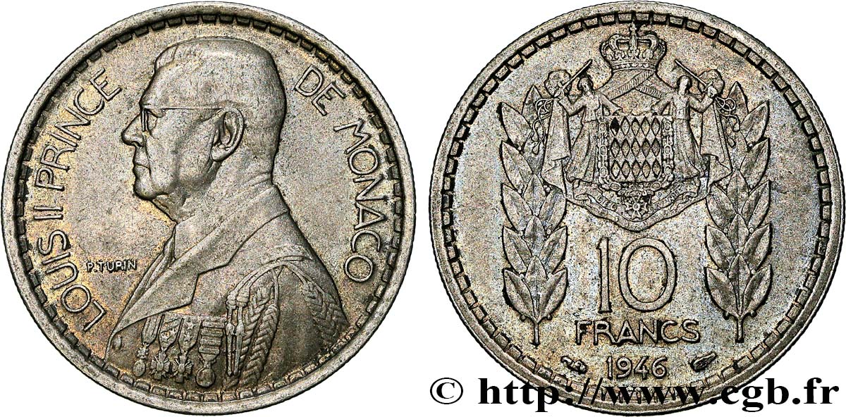 MONACO 10 Francs Louis II 1946 Paris SUP 