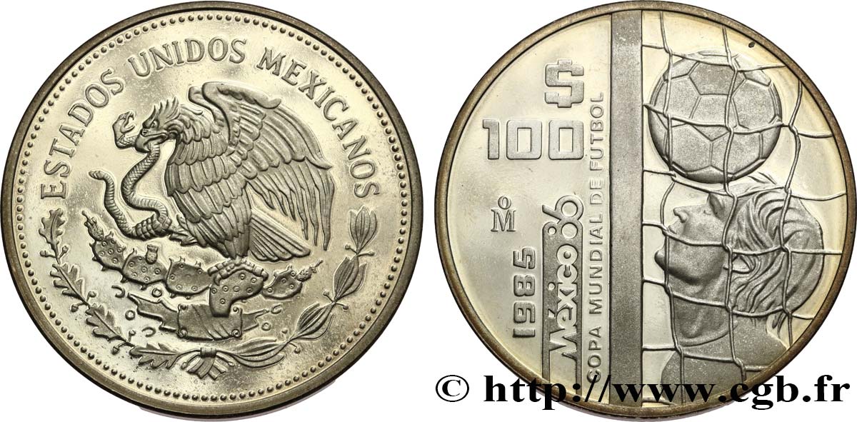 MEXIQUE 100 Pesos Proof Coupe du Monde de football 1985  FDC 