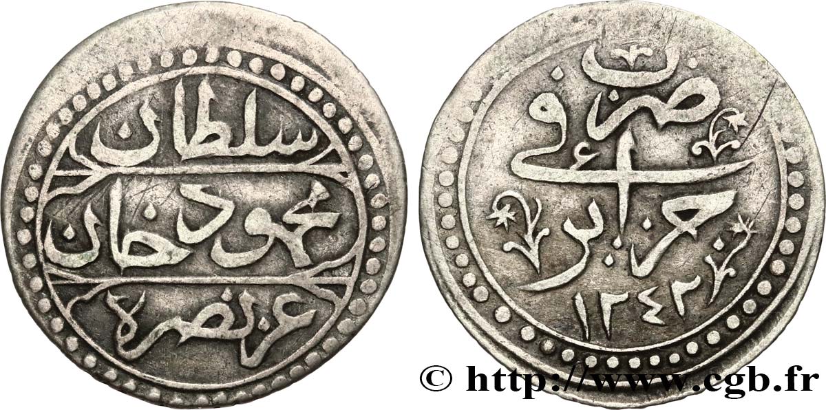ALGÉRIE 1/4 Budju au nom de Mahmud II an 1242 1827  TTB 