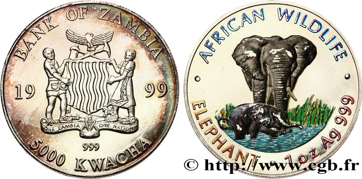 ZAMBIE 5000 Kwacha éléphants 1999  SPL 