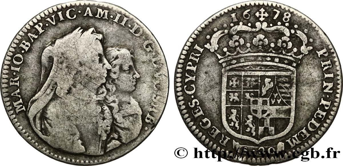 SAVOIE - DUCHÉ DE SAVOIE - VICTOR-AMÉDÉE II Lira (20 Soldi) 1678 Turin VF/XF 