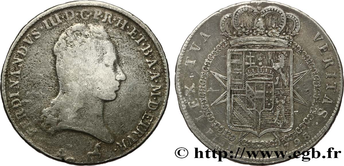 ITALIE - GRAND DUCHÉ DE TOSCANE - FERDINAND III DE LORRAINE Francescone d’argent 1799 Florence B+ 